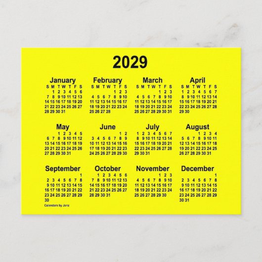 2029 Yellow Mini Calendar van Janz Briefkaart (Voorkant)