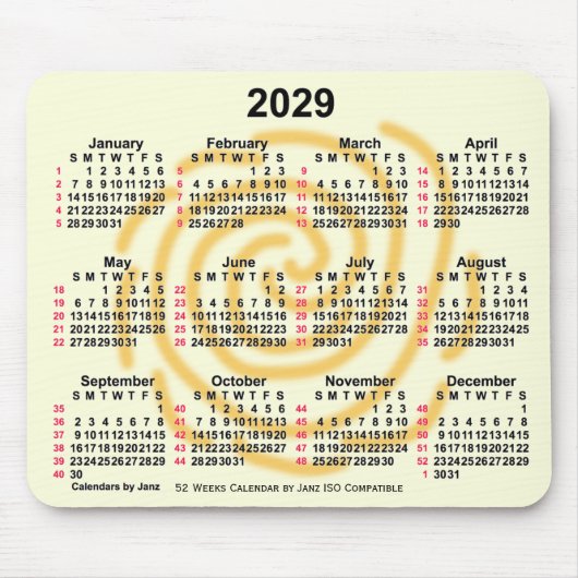 2029 Zonnedagen 52 weken ISO-kalender door Janz Muismat (Voorkant)
