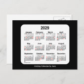 2029 Zwarte Vakantie Mini Kalender van Janz Feestdagenkaart (Voorkant / Achterkant)