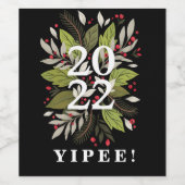 202 YIPPEE (zwart) elegante en grappige nieuwjaars Wijn Etiket (Enkel label)