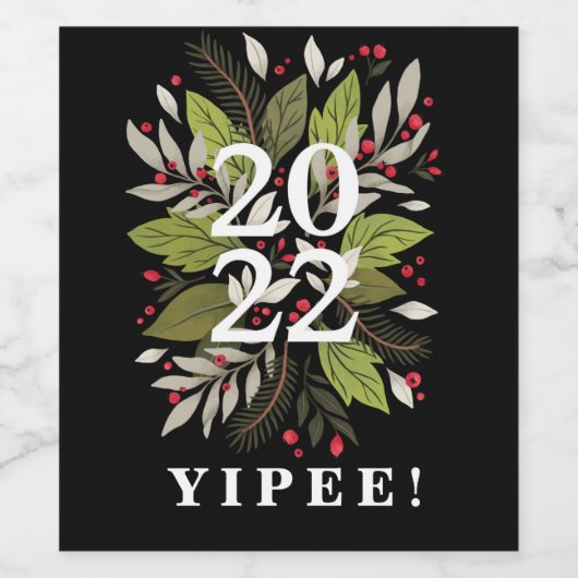202 YIPPEE (zwart) elegante en grappige nieuwjaars Wijn Etiket (Enkel label)