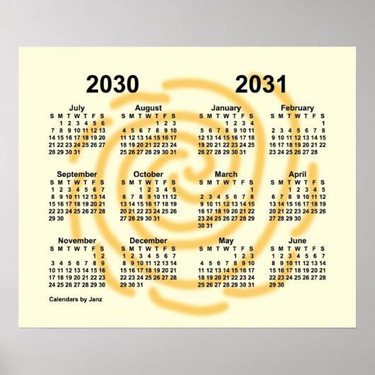 2030-2031 Schooljaar Kalender Zonne Dagen door Jan Poster (Voorkant)