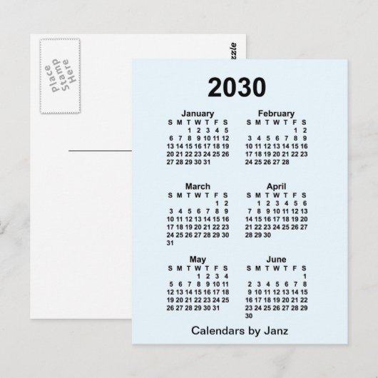 2030 Alice Blue 6 Maand Mini Kalender door Janz Briefkaart (Voorkant / Achterkant)