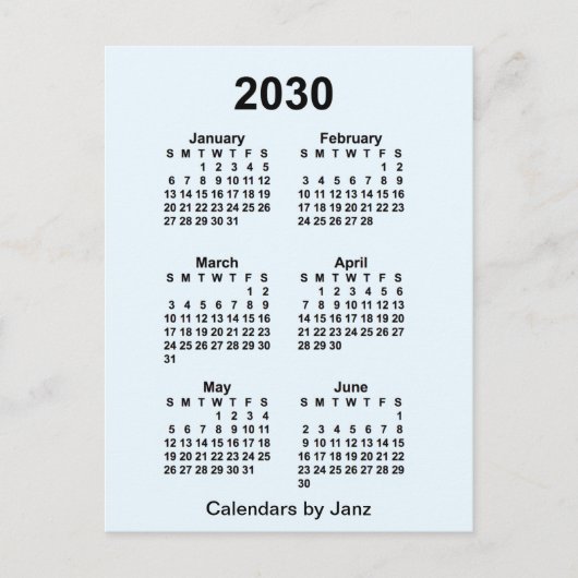 2030 Alice Blue 6 Maand Mini Kalender door Janz Briefkaart (Voorkant)
