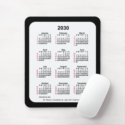 2030 Black 52 weken ISO-kalender van Janz Two Tone Muismat (Met muis)
