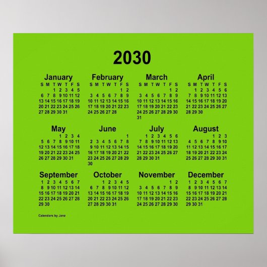 2030 Geelgroene kalender van Janz Print (Voorkant)