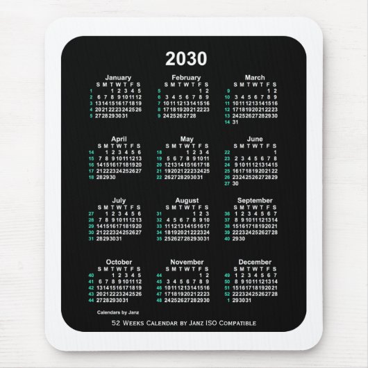 2030 Neon 52 weken ISO Agenda van Janz Two Tone Muismat (Voorkant)