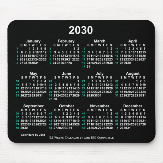 2030 Neon White 52 weken ISO-kalender door Janz Muismat (Voorkant)
