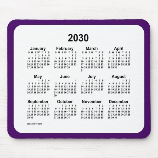 2030 Paarse en witte agenda van Janz Two Tone Muismat (Voorkant)