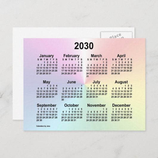 2030 Rainbow Cloud Mini Calendar van Janz Briefkaart (Voorkant / Achterkant)