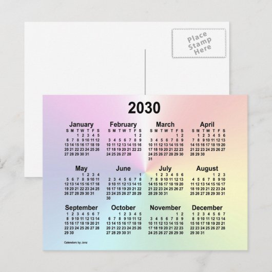 2030 Rainbow Cloud Mini Kalender van Janz Briefkaart (Voorkant / Achterkant)