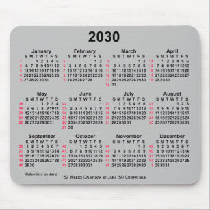2030 Silver 52 weken ISO-kalender van Janz Muismat