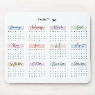 2030 VOLLEDIGE JAAR KALENDER PASTEL HANDGESCHREVEN MUISMAT