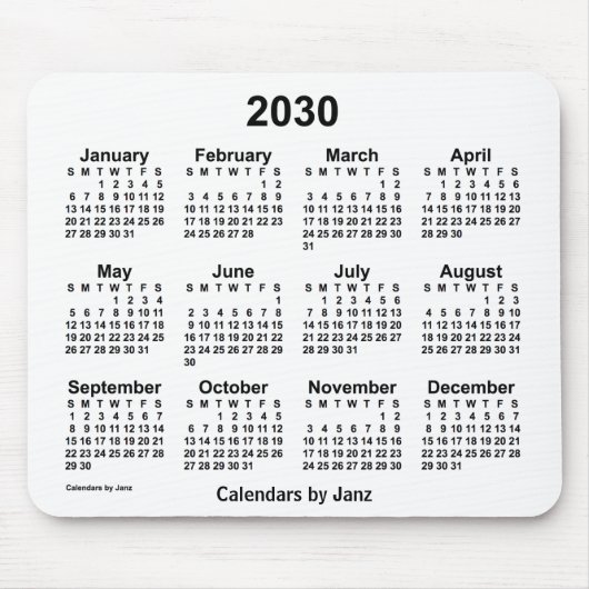 2030 White Calendar van Janz Muismat (Voorkant)