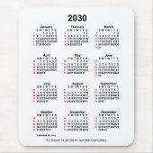 2030 Witte 52 weken ISO-kalender van Janz Muismat (Voorkant)