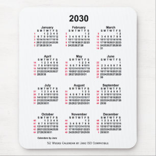 2030 Witte 52 weken ISO-kalender van Janz Muismat