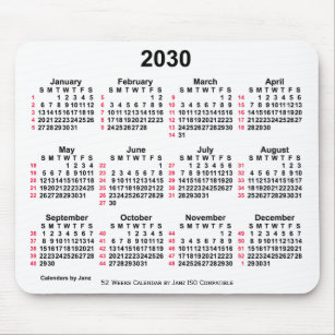 2030 Witte 52 weken ISO-kalender van Janz Muismat