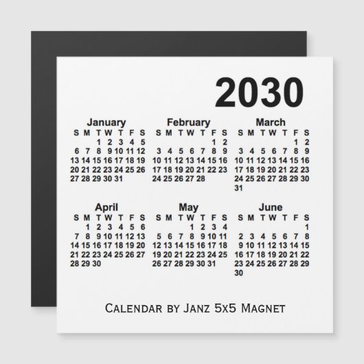 2030 Witte 6-maandelijkse kalender van Janz 5x5 Ma (Voorkant / Achterkant)