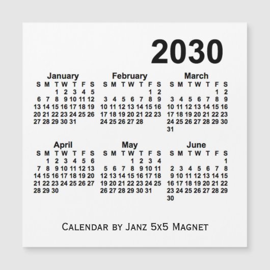 2030 Witte 6-maandelijkse kalender van Janz 5x5 Ma (Voorkant)