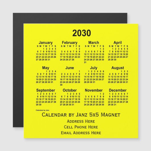 2030 Yellow Business Calendar van Janz (Voorkant / Achterkant)