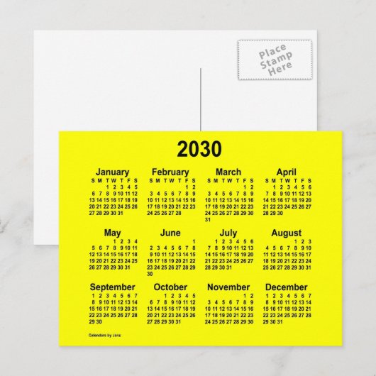 2030 Yellow Mini Calendar van Janz Briefkaart (Voorkant / Achterkant)