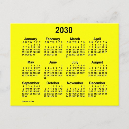 2030 Yellow Mini Calendar van Janz Briefkaart (Voorkant)
