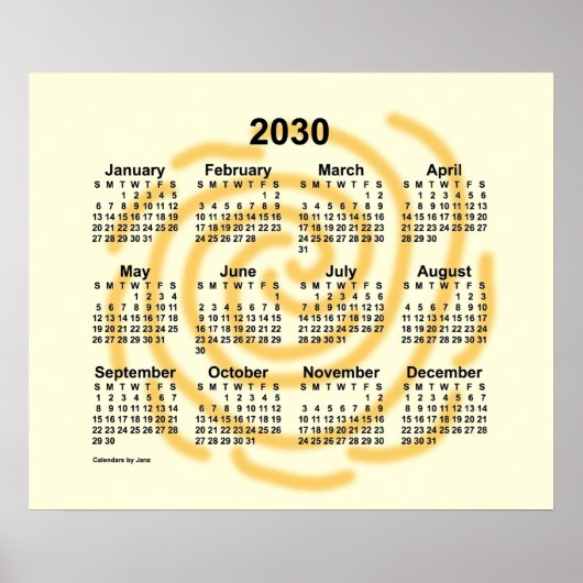 2030 Zonnige Dagen Kalender van Janz Poster (Voorkant)