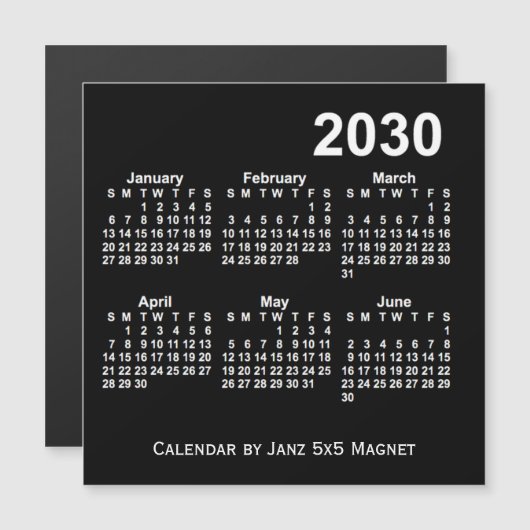2030 zwarte 6 maanden agenda van Janz 5x5 Magnet (Voorkant / Achterkant)