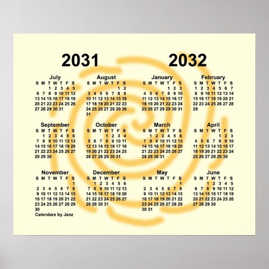 2031-2032 Zonnedagen Schooljaar Agenda van Janz Poster (Voorkant)