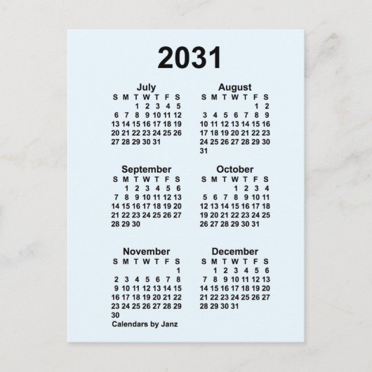 2031 Alice Blue 6 Month Mini Calendar van Janz Briefkaart (Voorkant)
