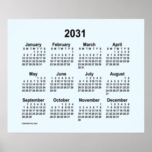 2031 Alice Blue Calendar van Janz Print (Voorkant)