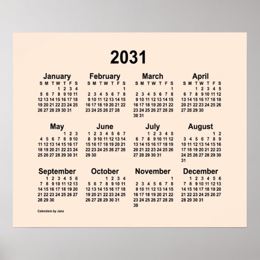 2031 Antieke witte kalender van Janz Print (Voorkant)