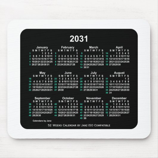 2031 Neon 52 weken ISO Agenda van Janz Two Tone Muismat (Voorkant)