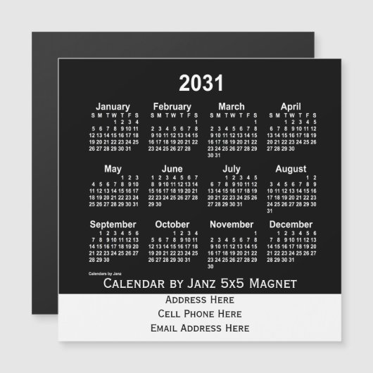 2031 Neon White Business Calendar van Janz (Voorkant / Achterkant)