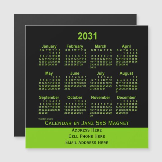 2031 Neon Yellow Green Business Calendar van Janz (Voorkant / Achterkant)
