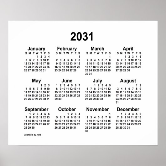 2031 White Kalender van Janz Print (Voorkant)