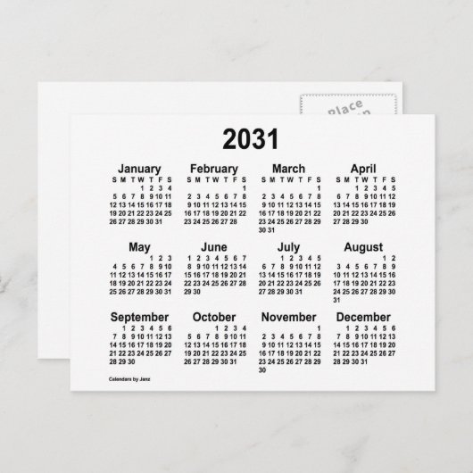 2031 White Mini Calendar van Janz Briefkaart (Voorkant / Achterkant)