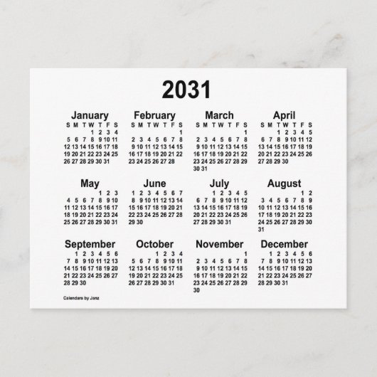 2031 White Mini Calendar van Janz Briefkaart (Voorkant)
