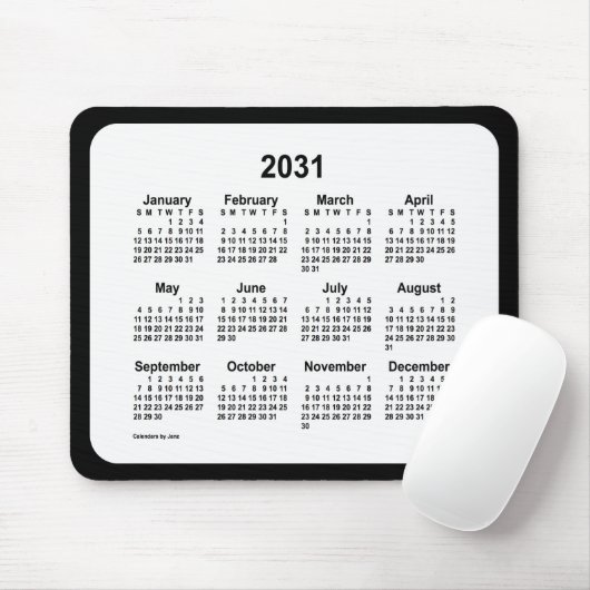 2031 White on Black Calendar van Janz Two Tone Muismat (Met muis)