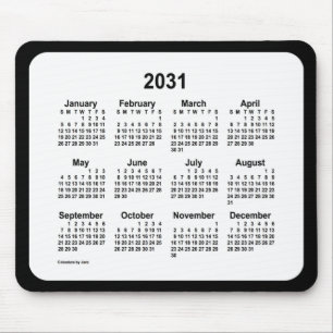 2031 White on Black Calendar van Janz Two Tone Muismat
