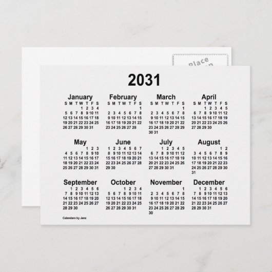 2031 White Smoke Mini Calendar van Janz Briefkaart (Voorkant / Achterkant)