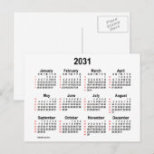 2031 Wit 52 weken mini-kalender van Janz Briefkaart (Voorkant / Achterkant)