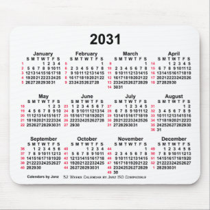 2031 Witte 52 weken ISO-kalender door Janz Muismat