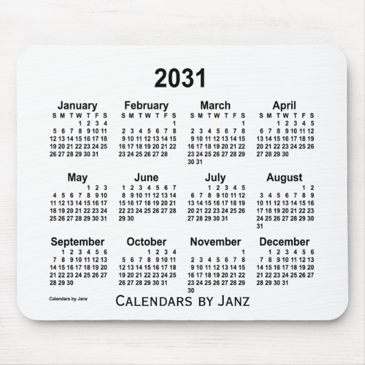 2031 Witte kalender van de Janz-Muismat Muismat (Voorkant)