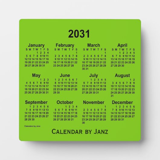 2031 Yellow Green Desk Calendar van Janz Fotoplaat (Voorkant)