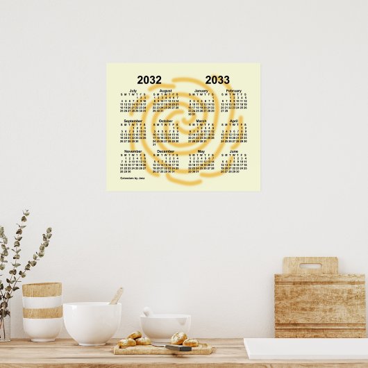 2032-2033 Schooljaar Kalender Zonnige Dagen door J Poster (Keuken)
