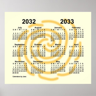2032-2033 Zonnige Dagen Schooljaar Kalender van Ja Poster