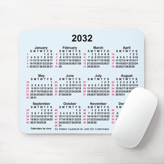 2032 Alice Blue 52 weken ISO-kalender van Janz Muismat (Met muis)