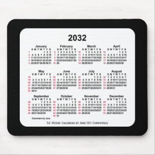 2032 Black 52 Weeks ISO-kalender van Janz Two Tone Muismat