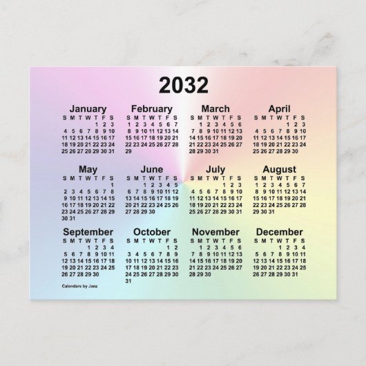 2032 Rainbow Cloud Mini Calendar van Janz Briefkaart (Voorkant)